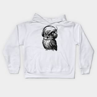 Owl Drawing Wearing Headphones Kids Hoodie